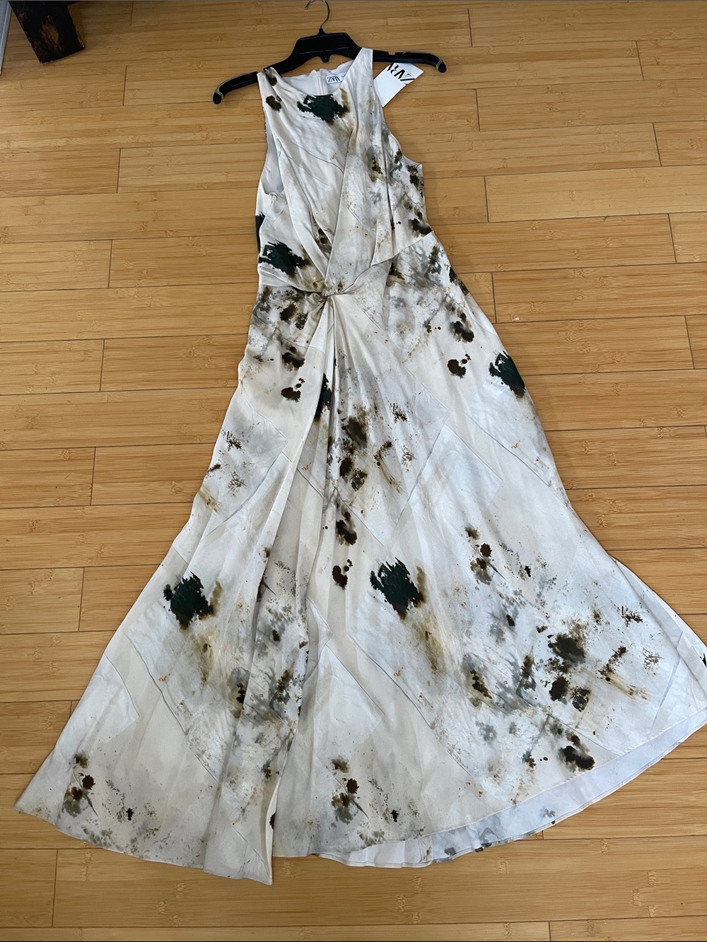 Zara Women NWT Sleeveless Long Summer Dress Splatter Design S Gathered Waist